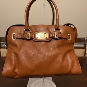 Michael Kors Large “Hamilton” Leather Satchel with Gold Accents